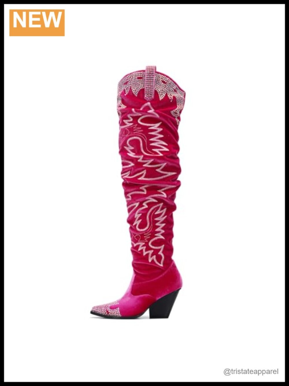 Rhinestone Embroidered Thigh High Slouchy Wide Calf Pull On Over The Knee Boots